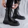 Men Luxury Fashion Motorcycle Boots Black Original Leather Shoes Lace-up High Top Knight Boot Cowboy Platform Long Botas Hombre