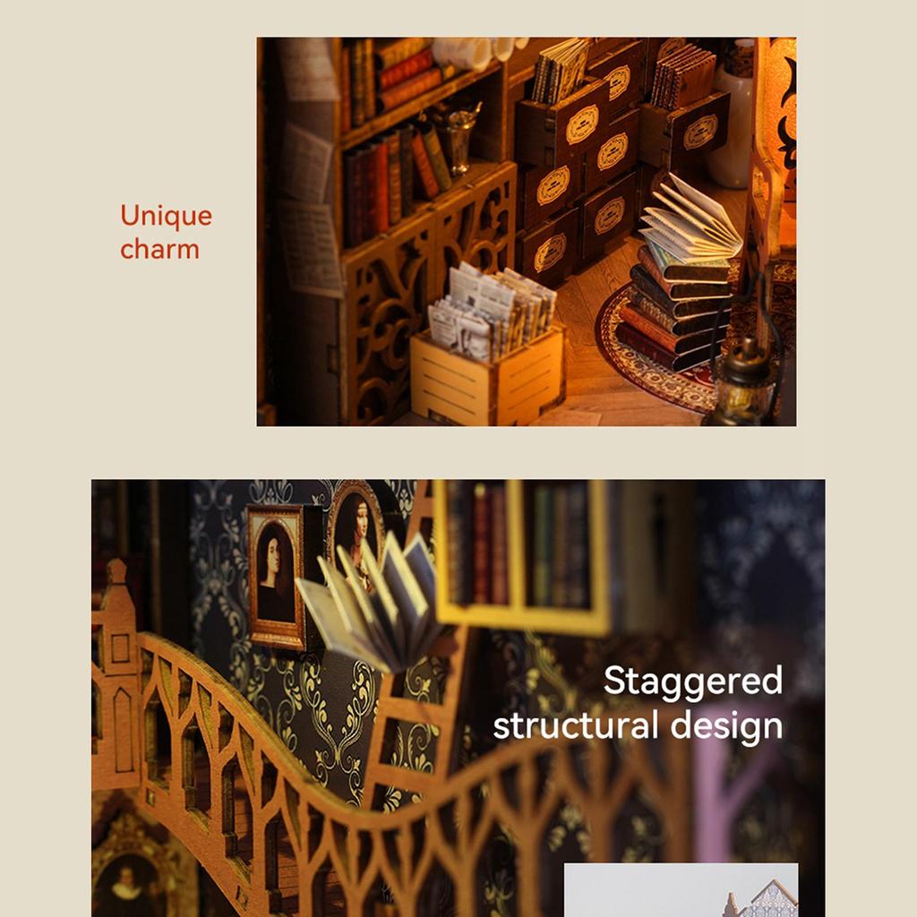 DIY Books Nook Kit Miniature House Unique Light up Bookstore Puzzle Building Wooden Library