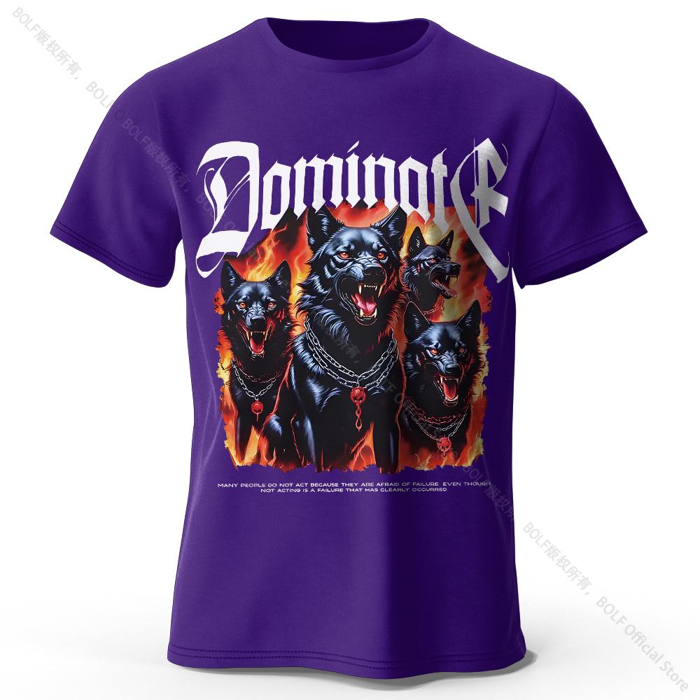 Men's Wolf Darkness Printed T-Shirt 100% Cotton Oversized Street Graphic Tees for Men Women Summer Tops