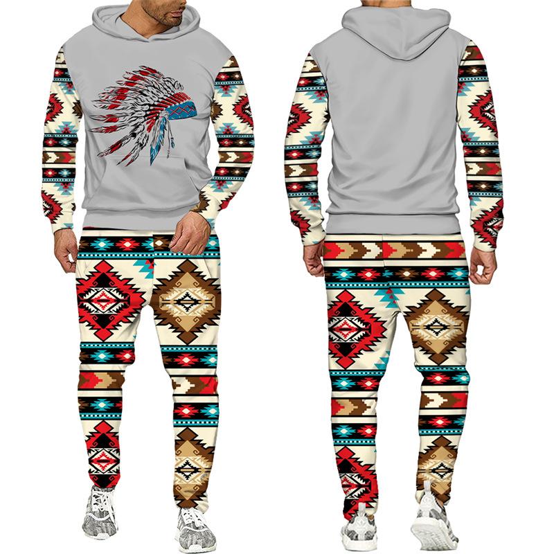 Ethnic Style 3D Print Hoodies Pants Sets Men's Fashion Sweatshirts Hoodie Sweatpants Two Piece Suits Tracksuit Man Clothing