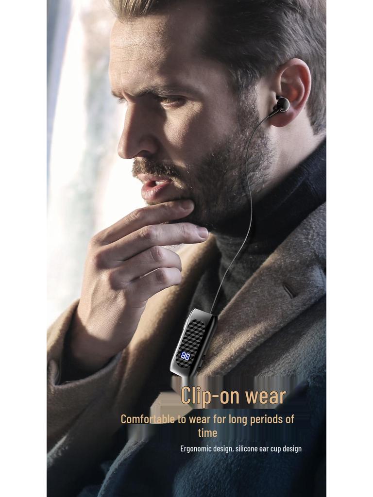 DR13 Clip-On Bluetooth Earphone with Retractable Pull-Out Line, 20H Battery, Digital Display, Business Call Vibration & Number Reporting.