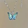 Color Transparent Butterfly Pendant Collarbone Chain Women's Summer Sweet Personality Neck Chain Light Luxury High-end Necklace