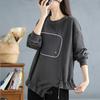 DIMANAF 2024 Pullover Autumn Buttons T-shirt Women Printing Solid Asymmetrical Full Sleeve Loose White Black