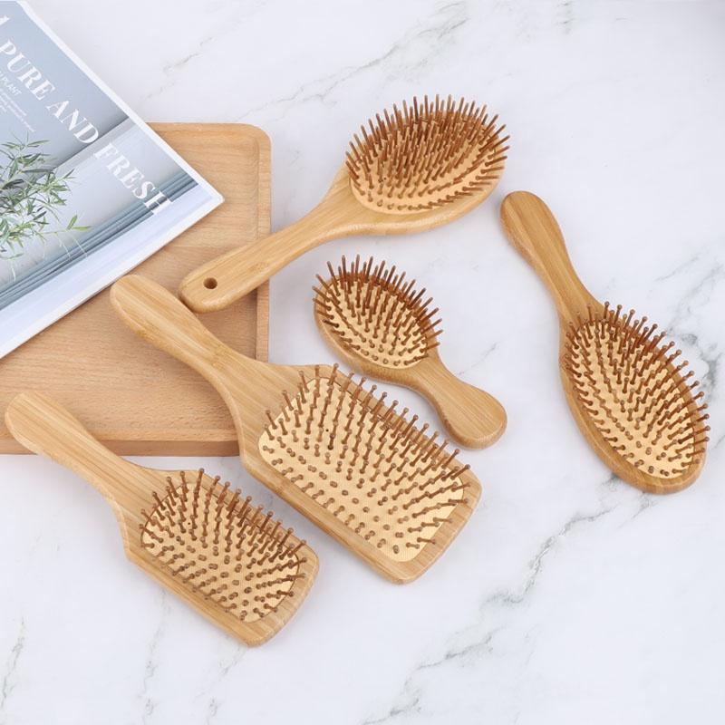 Custom Logo Bamboo Hair Brush Eco Friendly Wood Bamboo Detangling Paddle Hair Brush