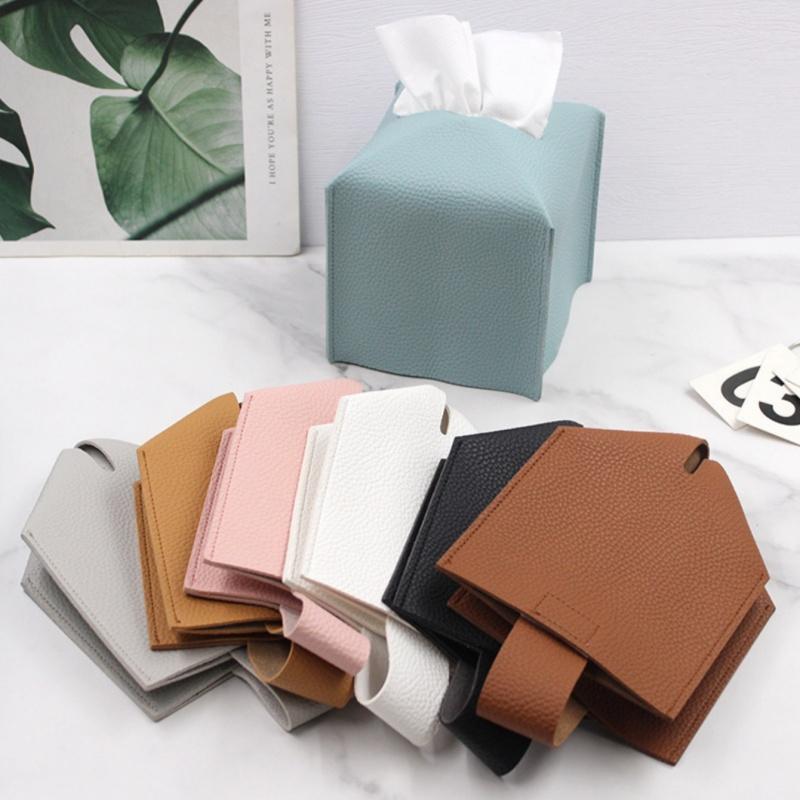 Leather Tissue Box Cover Square, Beautiful PU Leather Tissue Box Holder Decoration for Bathroom, Home Office, Living Room