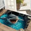 Shark 3D Printed Flannel Rug Ocean Cave Design Indoor Floor Mat Marine Animal Theme Home Decor Living Room Entrance Art Pet