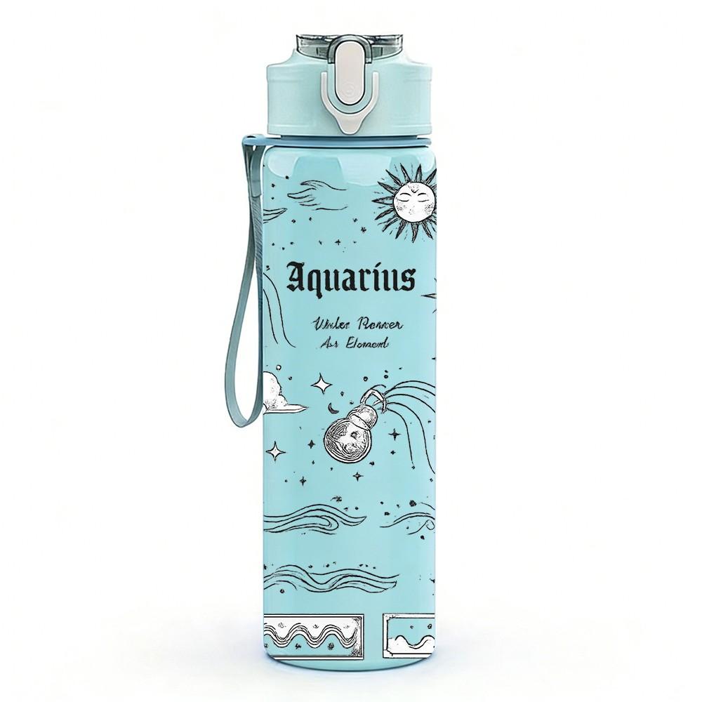 1PC Sun Moon Star Witch Line Sketch Print 750ml Color Plastic Sports Water Bottle Leakproof Flip Straw Lid Suitable for Sports Office Home Use
