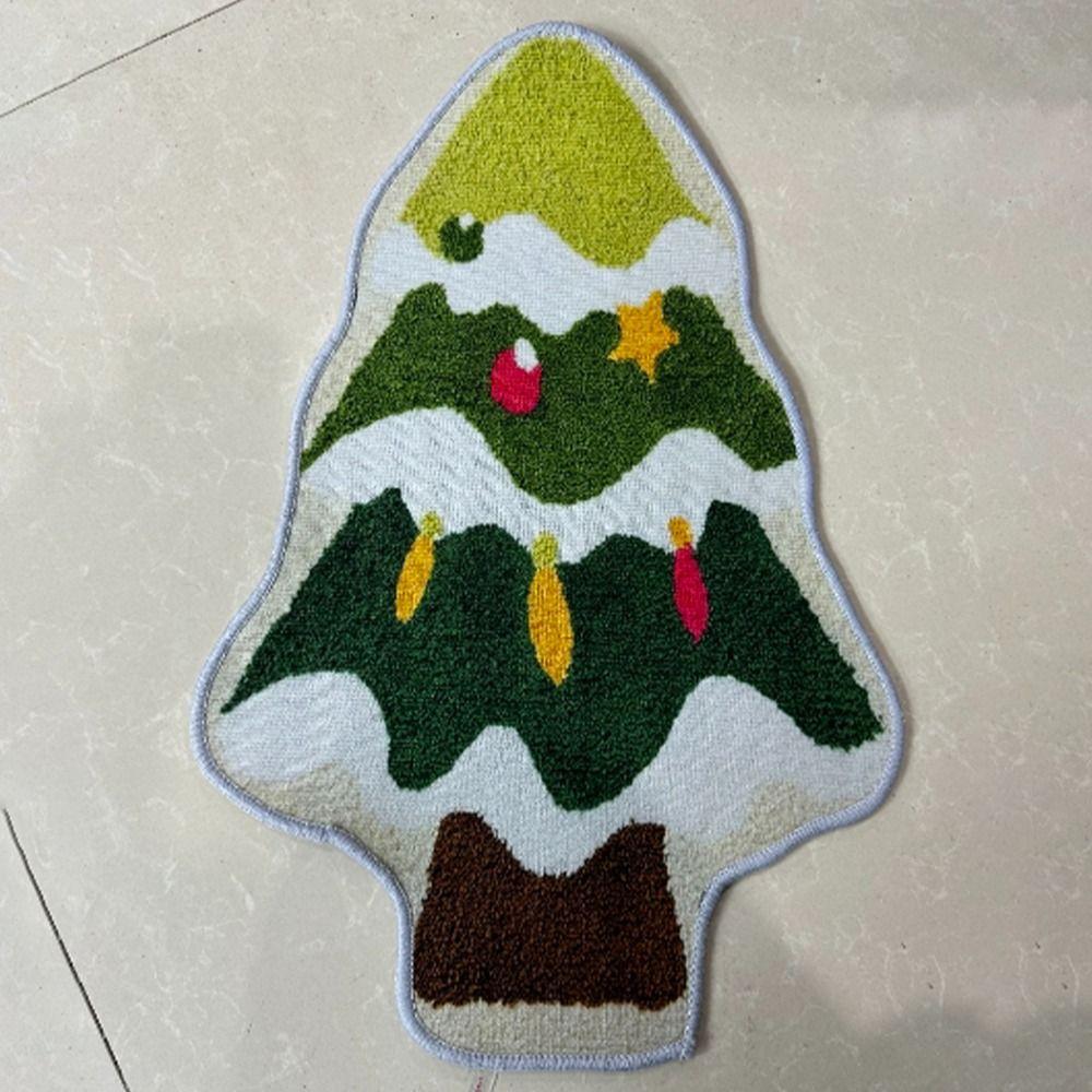 Christmas Tree Shaped Christmas Rug Cartoon Bath Mat Durable Entry Door Mat  Kitchen