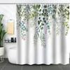 Green Plant Waterproof and Mildew-proof Polyester Bathroom Shower Curtain Shower Curtain Partition Curtain Free of Punching