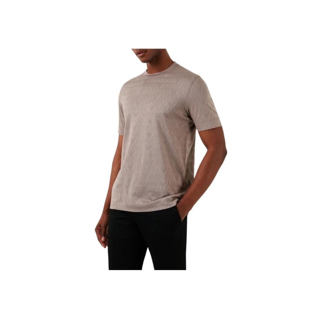 Emporio Armani Letter Print Pattern Round Neck Short Sleeve T-Shirt Men Tops Light-Brown 3D1TH5-1JORZ-0650