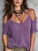 Women S Solid Mesh Cold Shoulder Knit Top Short Sleeve Summer