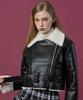 Koleat [Detachable Belt] Winter Cracked Fleece Glossy Belted Crop Shearling Jacket [Black_White]