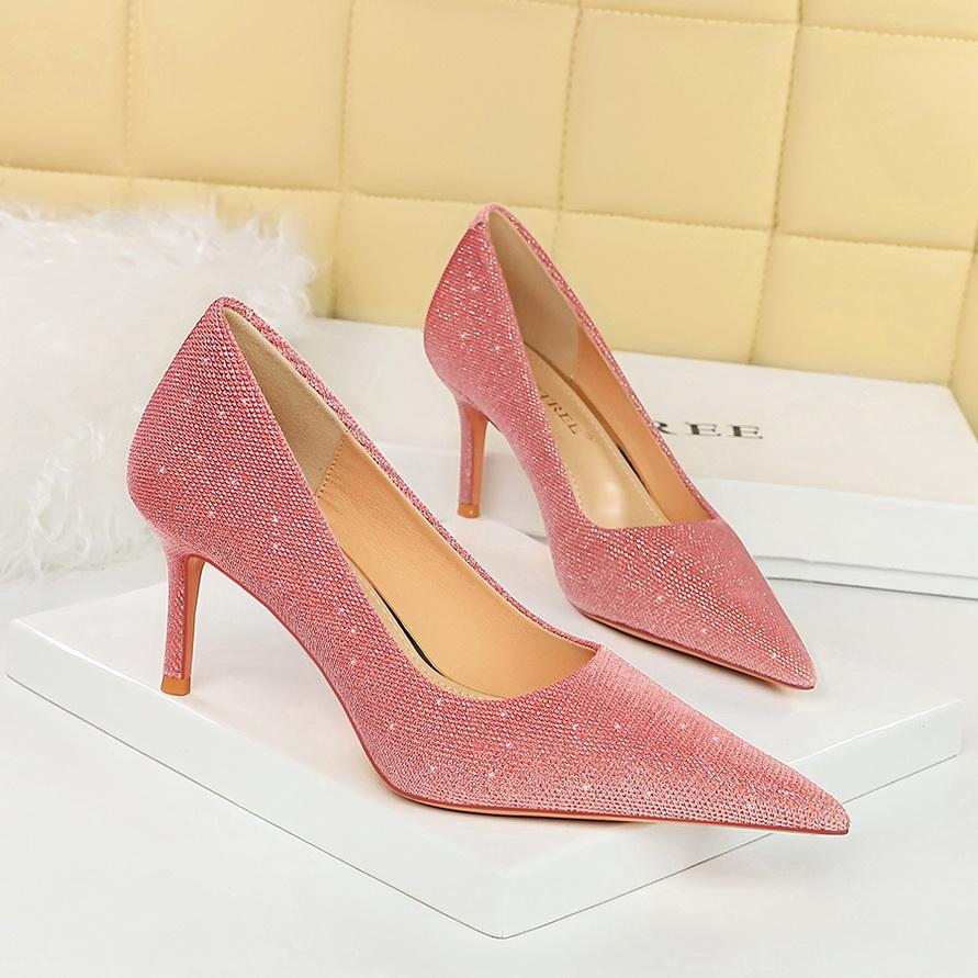 Bankett for kvinner tynne hæler med grunt munn spiss hodelykt Plysjkjerne sko med høye hæler