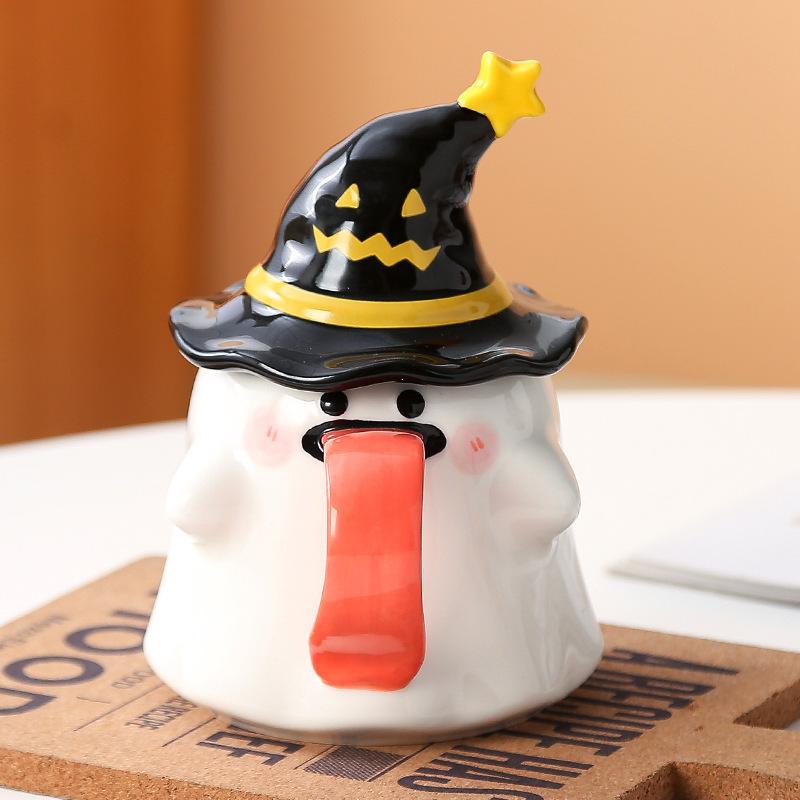 Weird Ghost Mug with Lid Ceramic Cup Gift Box Halloween Cup Souvenir Birthday Gift Water Cup