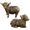 Vintage Copper Finish Garden Art Highland Yak Resin Figurines, Bronze Animal Statues, Weatherproof Sitting Set Farmhouse Decor for Living Room