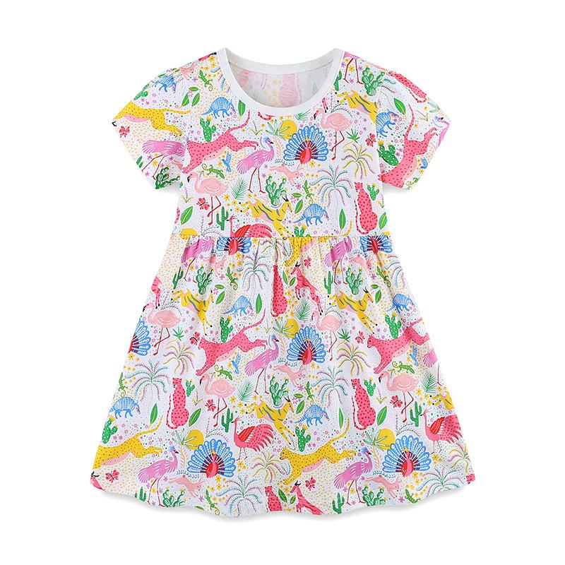 European-Style Cartoon Print Princess Dress: Short-Sleeved Knit Dress for Young Girls 5Y