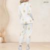 Women Plus Size Printed Nurse Scrub Set V Neck Long Sleeve Top With Pockets Long Pants