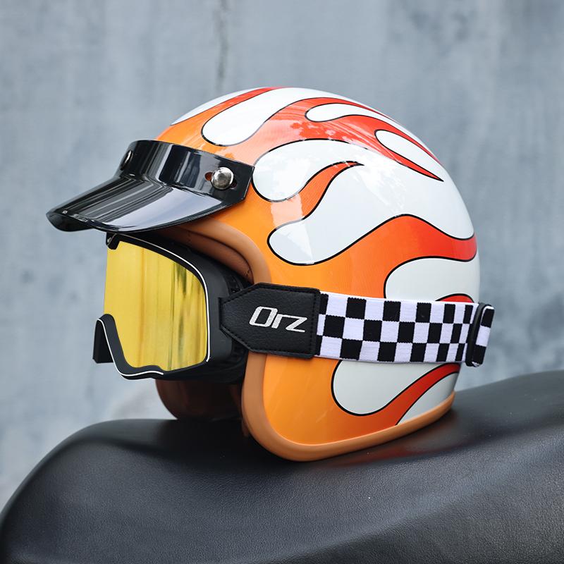 ORZ-Retro 3/4 Half Shell Motorcycle Helmet, Reinforced ABS Shell, Ventilated Anti Impact Protective Headgear for Men and Women