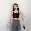 Women Summer Strap Solid Color Bare Midriff Crop Top