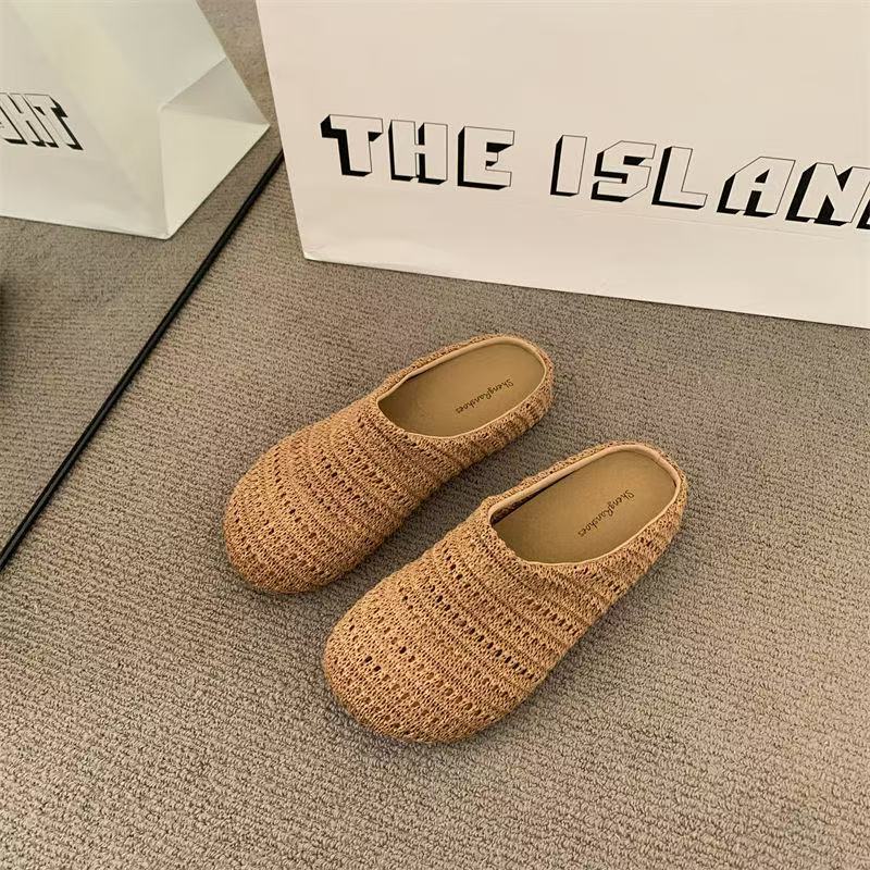 French niche mesh hollow breathable bag head half slippers women's summer new Roman platform sandals