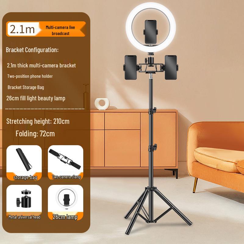 Multi-Camera Mobile Phone Tripod with Fill Light for Live Streaming & Selfies