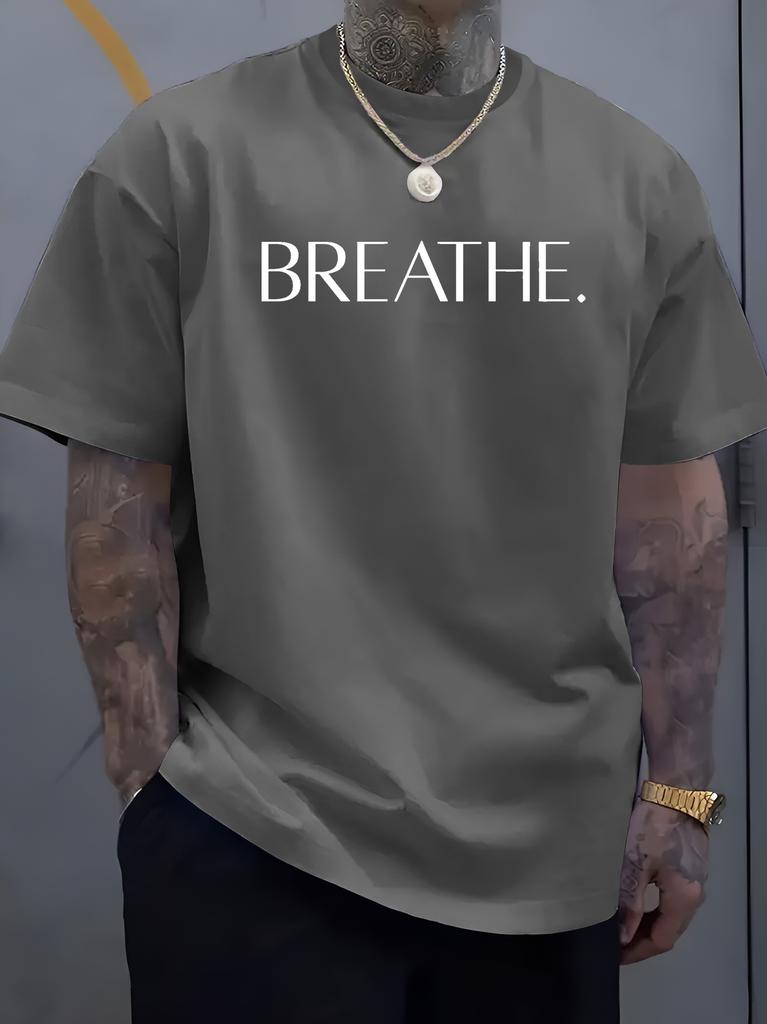 Tricou Unisex cu Gât Rotund Simplu Imprimat cu Literele Cuvântului Breathe Mânecă Scurtă Larg Supradimensionat Masculin Zilnic Casual Moale Respirabil Basic Top
