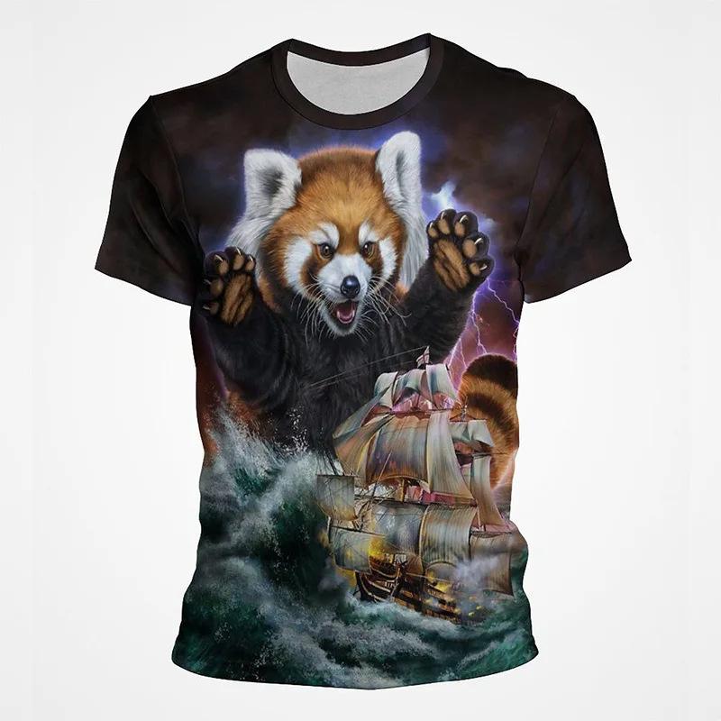 Summer Round Neck 3D Animal Pattern Print Top Fashionable Casual Short Sleeved Men's T-shirts