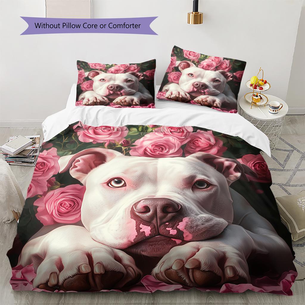 Pink Pitbull Pattern Bedding Home Decoration Birthday Gift (1 * duvet cover + 2 * pillowcase, without core)