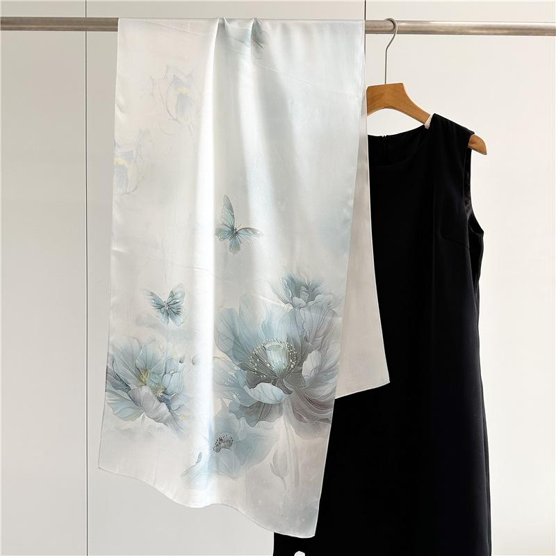 170*53cm Luxury 100% Mulberry Silk Scarf Printed Satin Shawl Lightweight Spring Summer Wrap Elegant  Accessories