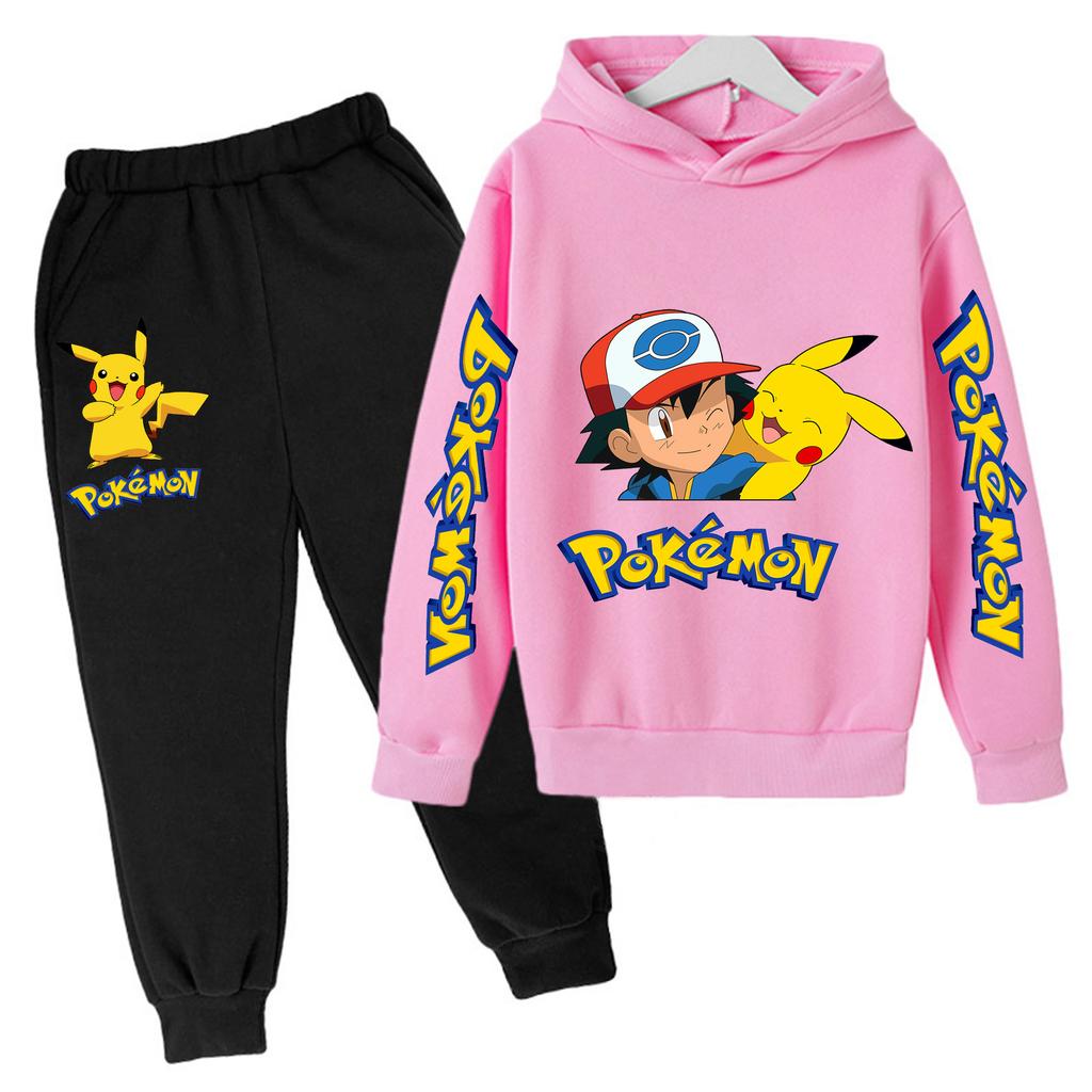 Kinder Freizeit Anime Pikachus Hoodie Set Frühling Herbst 3-14J Jungen Kleidung Mädchen