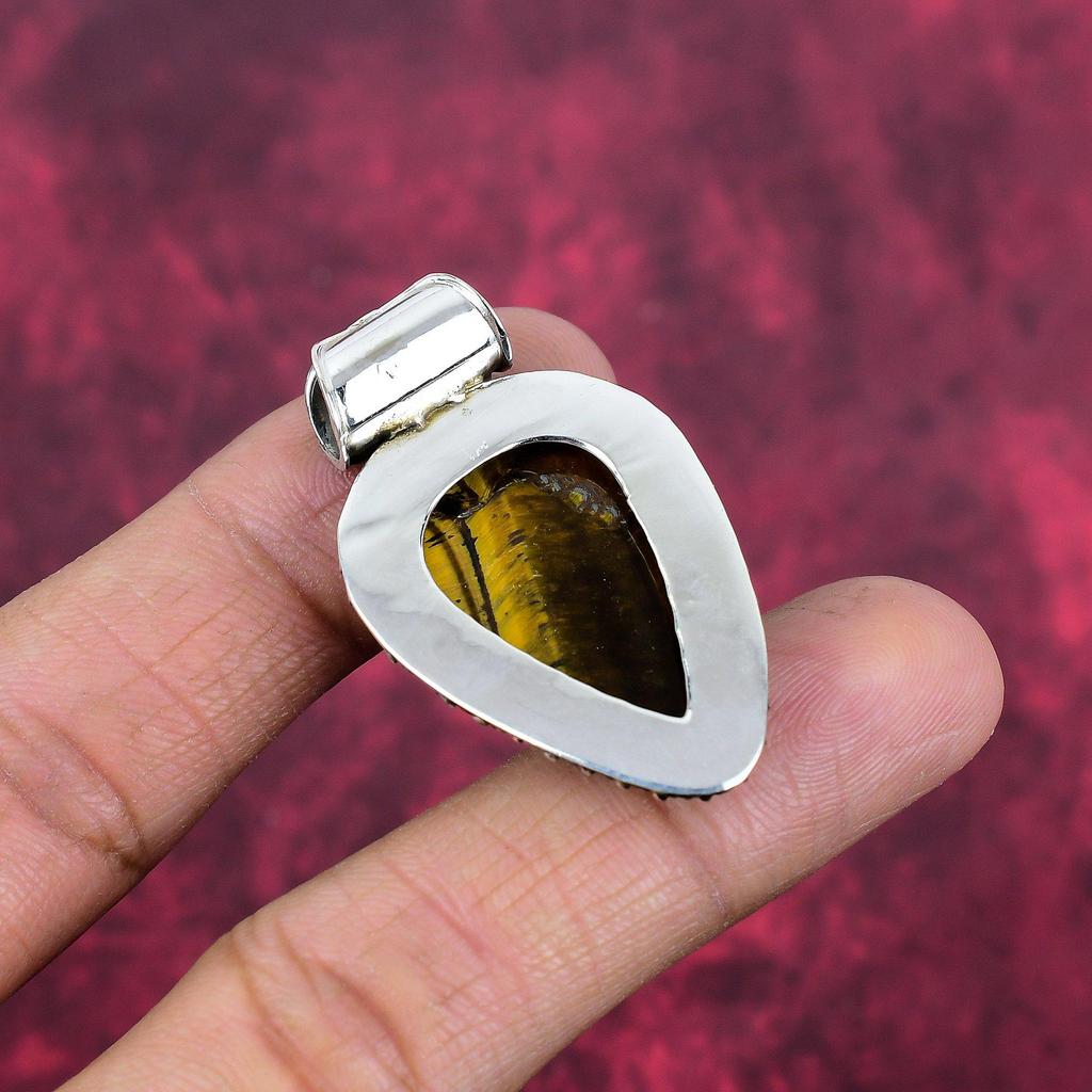 Tiger's Eye 925 Solid Sterling Silver Pendant, Handmade Gemstone Pendant, Gift For Mom Antique Jewelry