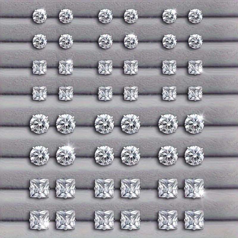 48/72Pcs Exquisite Shiny Round Square Stud Earrings Shiny Zircon Inlaid Earrings Set Party Wedding Engagement Anniversary Gifts