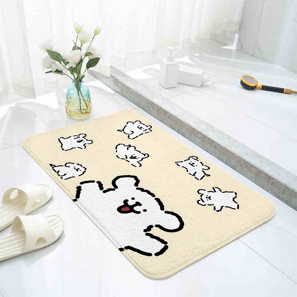 Cute Cartoon Line Dog Floor Mat Pattern Printed Flannel Door Mat, Suitable For Bathroom, Living Room, Home Decoration