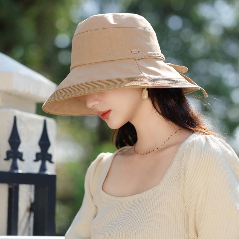 New summer hat women's high-end sunscreen sun hat solid color versatile bucket hat travel visor