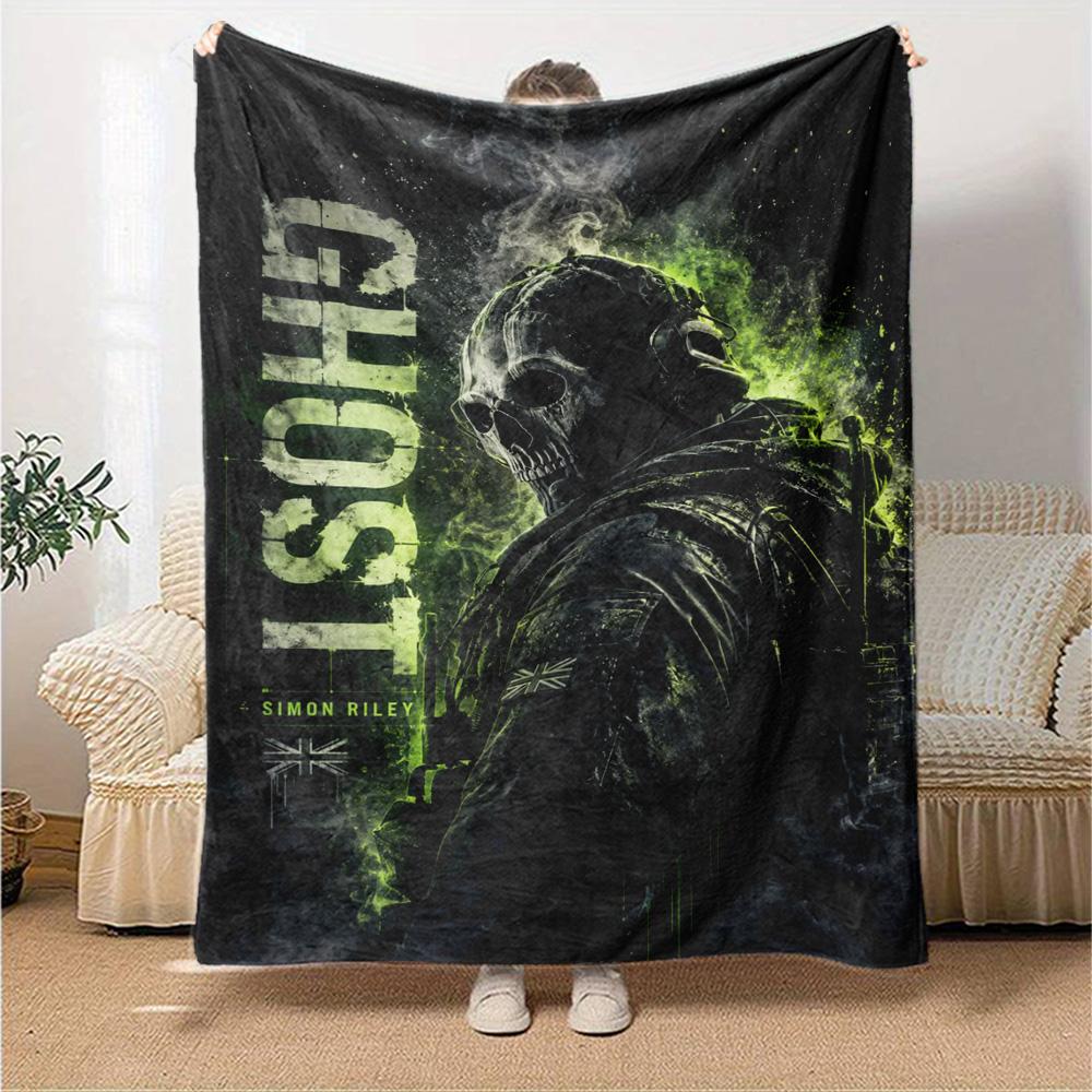 Simon Ghost Print Flannel Blanket High Quality Warm Comfortable Cover for All Seasons Perfect for Gifts Home Decor
