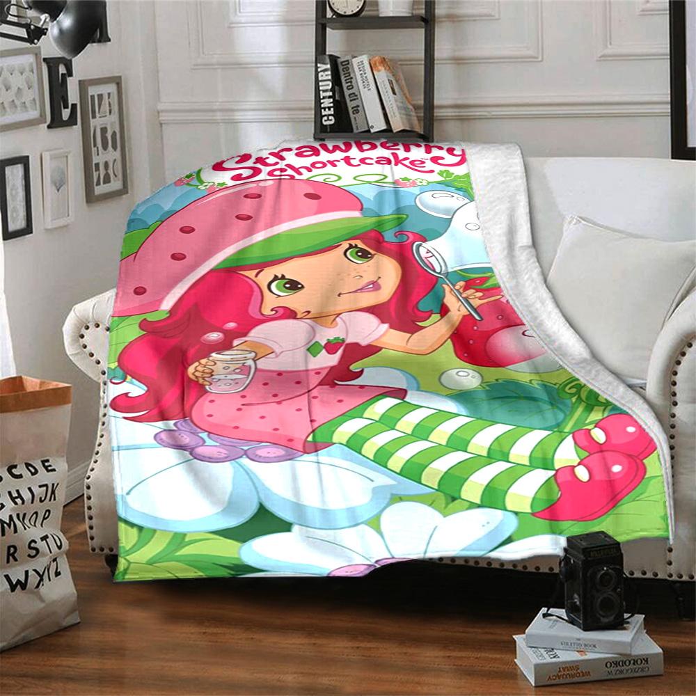 Strawberry Shortcake Garden Flannel Blanket Super Soft Warm Cozy Blanket For Sofa Bed Office Travel Allseason Home Decor Gift