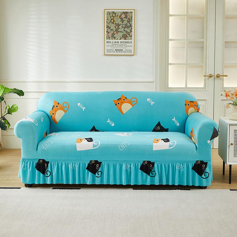 

Чехол на диван из эластичного шелковистого волокна с цветочным принтом - Эластичная юбка и отделка оборками, Цельный дизайн с регулируемыми завязками, Подходит для 1-4 местных диванов 1-seat 90-140cm