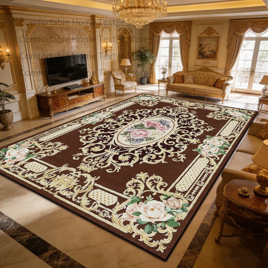 European Palace Style Antiskid Living Room Carpet Decoration Bedroom Luxury Fluffy Rug Easy Clean Foldable Soft Coffee Table Mat