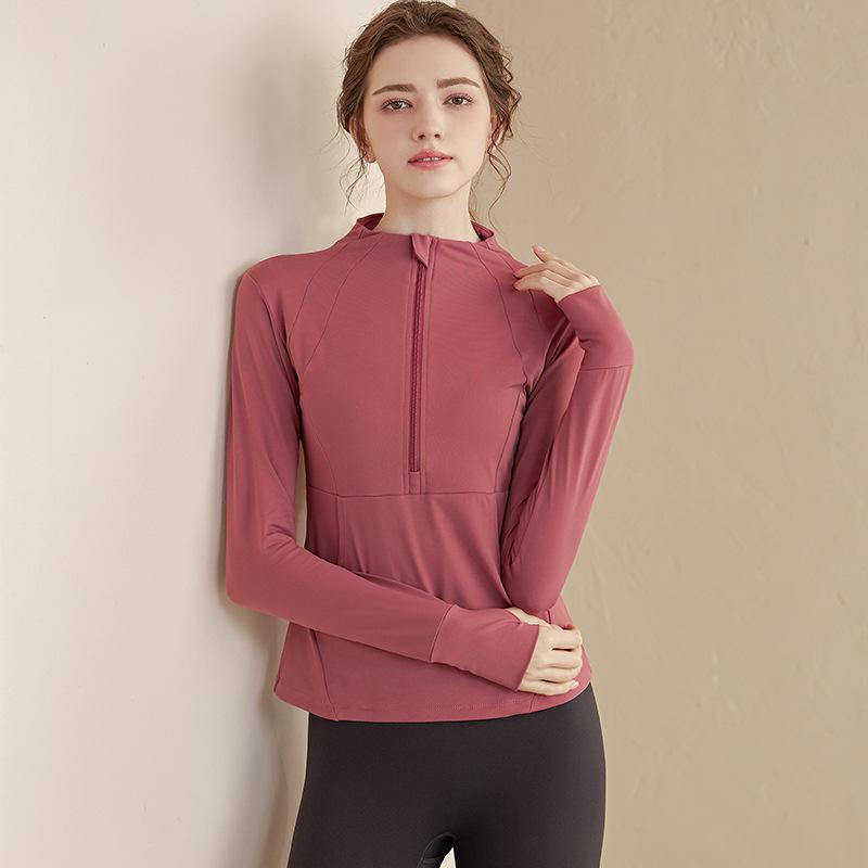 

Женский дышащий утягивающий топ с длинным рукавом и половинной молнией для фитнеса и йоги S (for under 95 lbs)