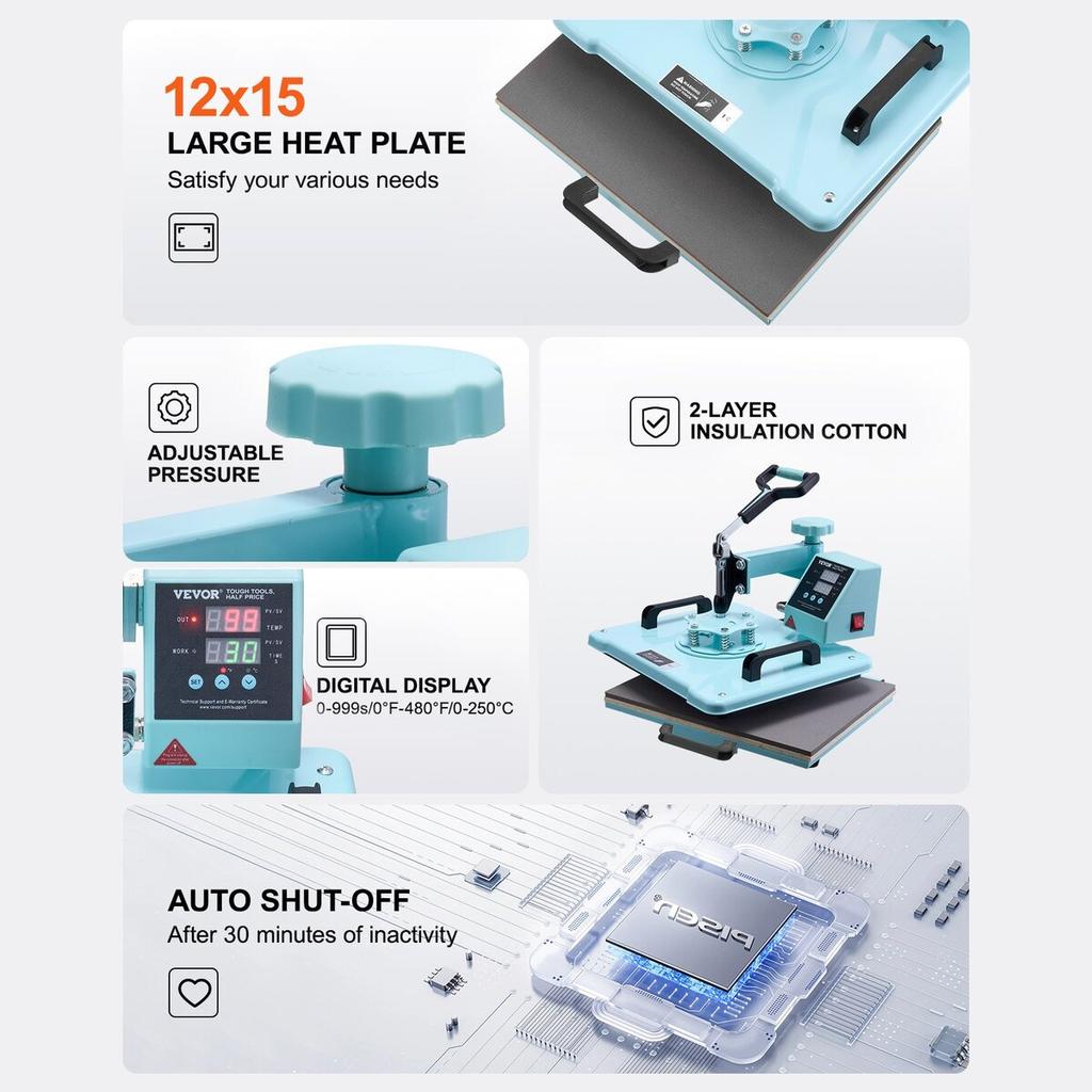 Heat Press Machine 12x15 In 5 In 1 with 30oz Tumbler Press T-Shirts Green