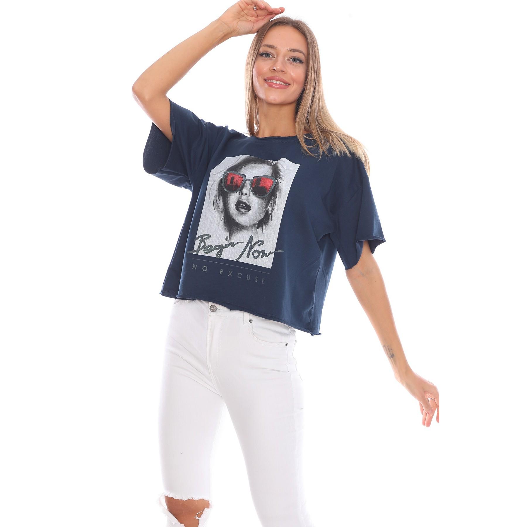 

Синяя женская толстовка свободного кроя с принтом с изображением S синий