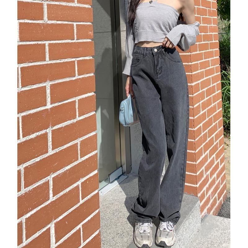 Black Jeans Women's Spring and Autumn New High Waist Loose and Thin Straight Mopping Wide Leg Pants Summer
