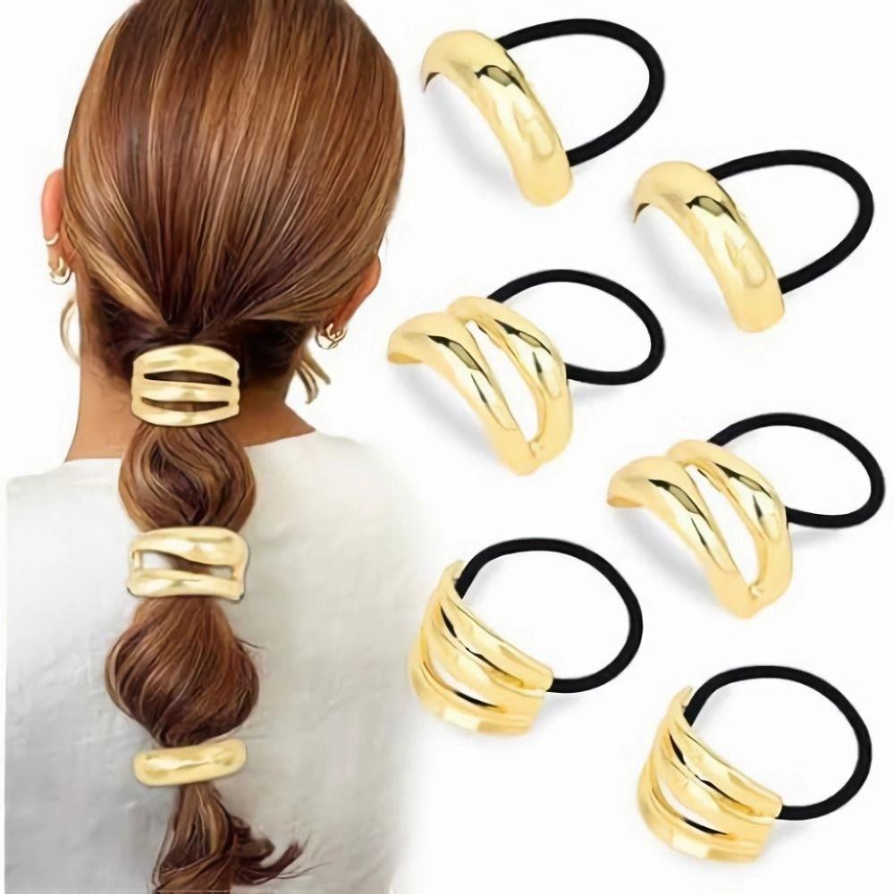Holder Irregular Shape Metal Hair Cuff Golden Color Geometric Charms Ponytail Holder Silver Metal Elastic Scrunchies Women