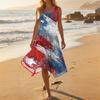 Women Sleeveless Crew Neck Casual Printed Asymmetrical Hem Mid Length Dress for Summer Holiday Daily Wear