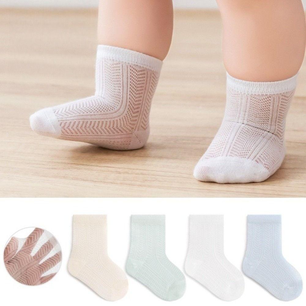 4 Pairs Combed Cotton Newborn Socks Thin Summer Socks New Mid-calf Socks Birthday Gifts