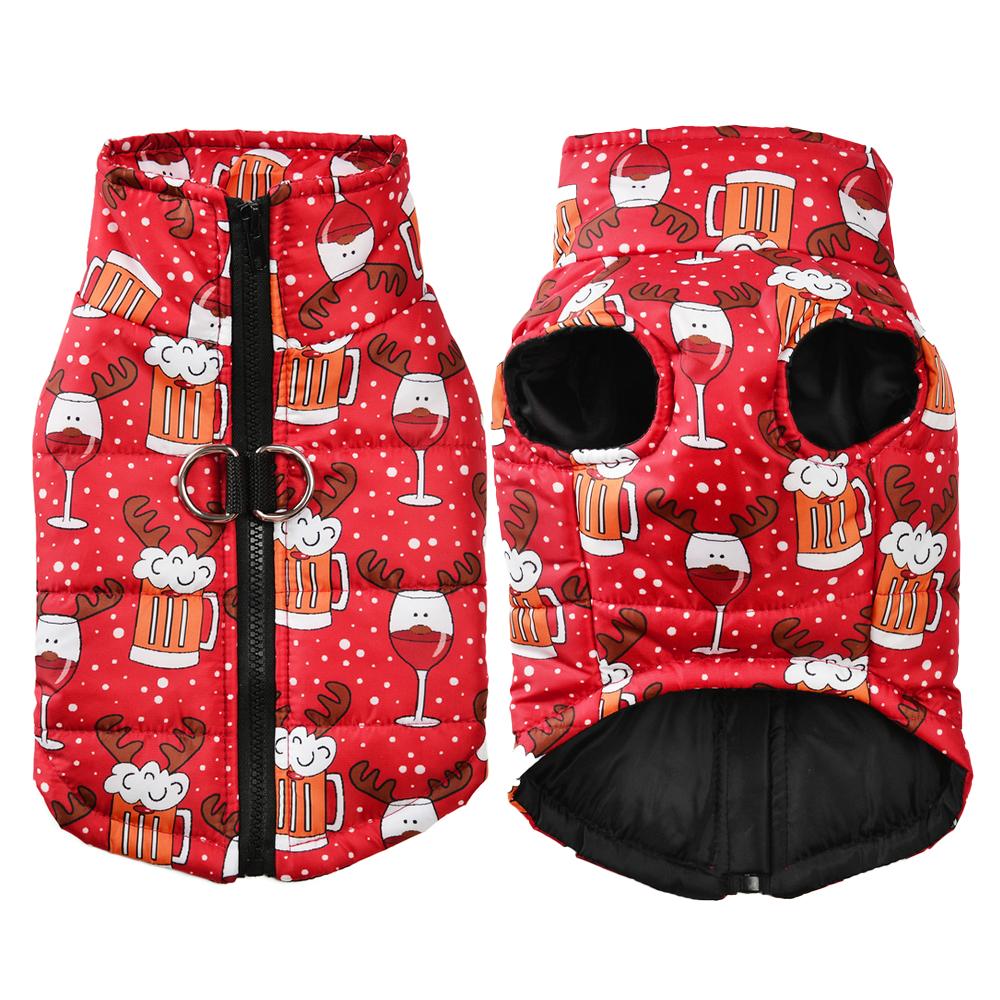Warm Pet Jacket for Winter Christmas Dog Coat with D-ring Cute Santa Claus Print Pets Costume for Small Medium Dogs Schnauzer