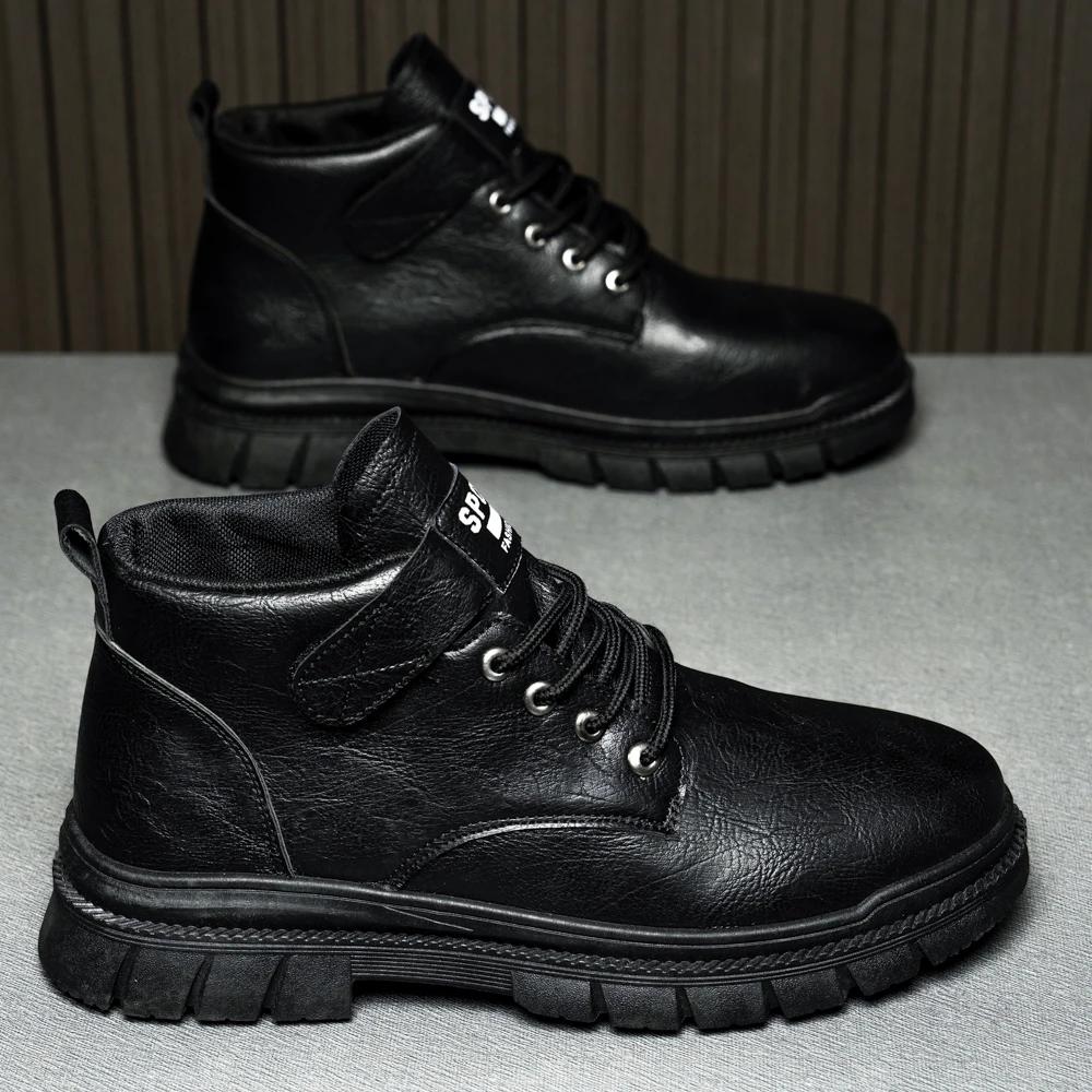 Men's Casual Boots Spring and Autumn British Workwear Boots Non Slip Soft Sole Comfort Outdoor Mid Top Leather Boots Male Shoes
