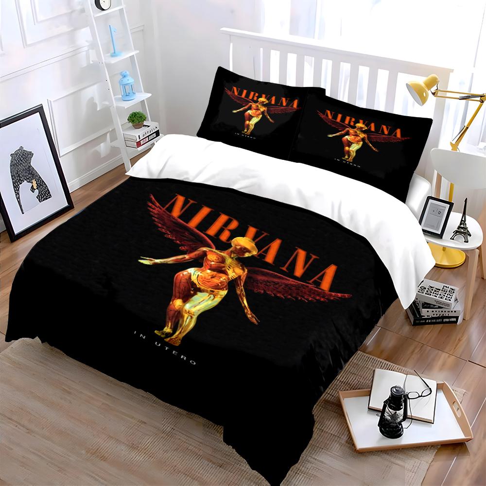 Nirvana In Utero Anděl Černá Sada povlečení Sada povlečení (1 povlak na přikrývku, 2 povlaky na polštář, přikrývka není součástí balení)