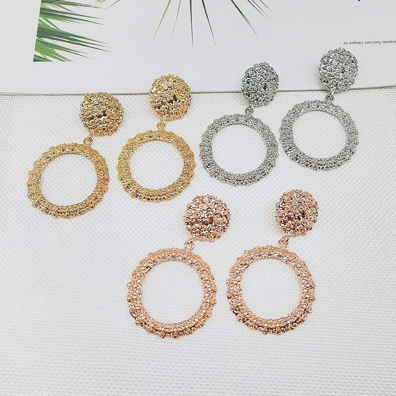 Sincere Jewelry European and American Exaggerated Atmosphere Matte Hipster Geometric Earrings, Creative Personalized Relief Trapezoidal Long Gold
