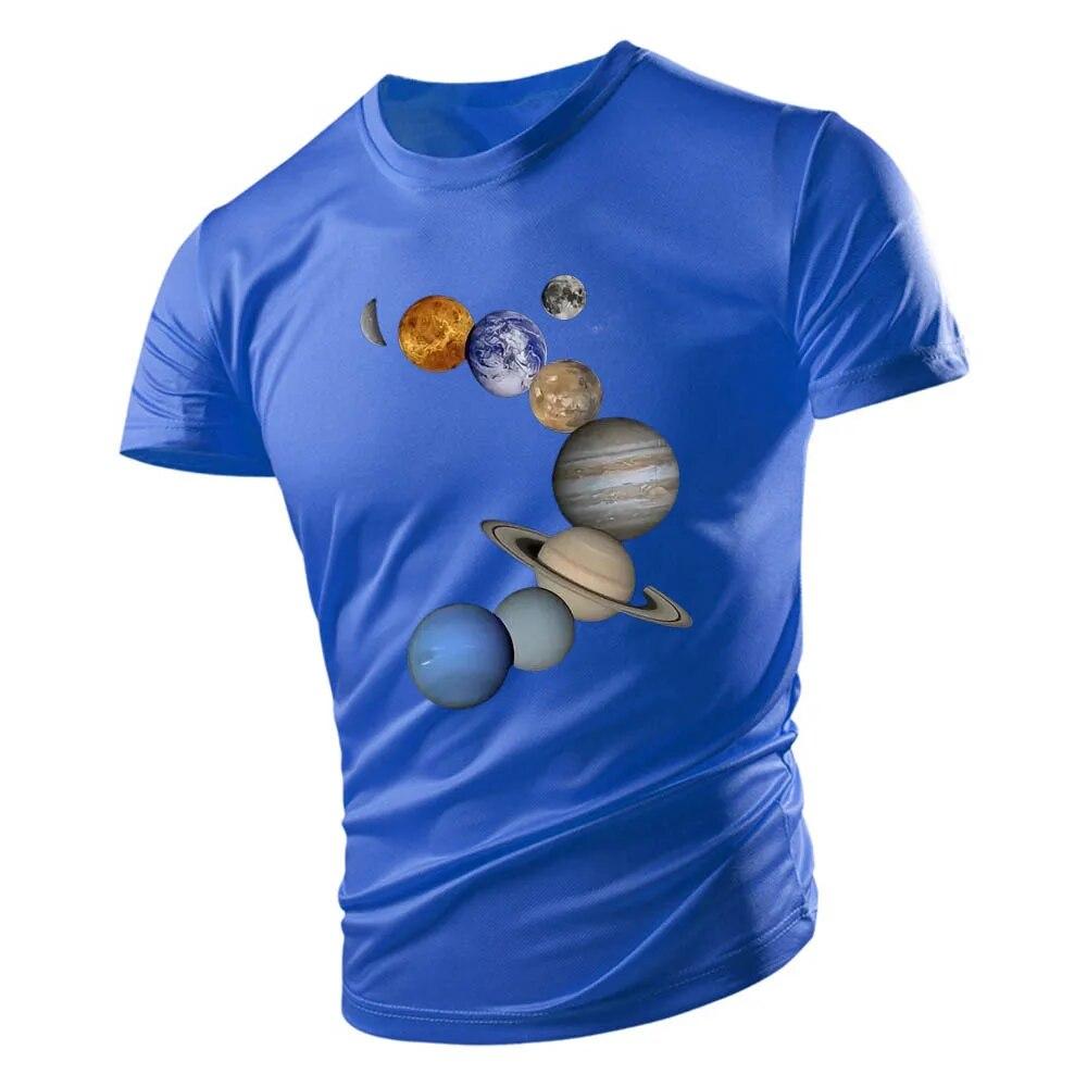 2023 Adult Men's Crewneck T-shirt Summer Casual Sports Loose Quick Drying Short Sleeve Fashion Nine Planets Print Youth Trend